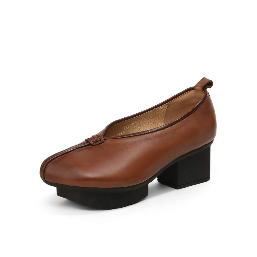 OCCAMAN Cow Leather Chunky Heel High Heels 4.5cm Women's