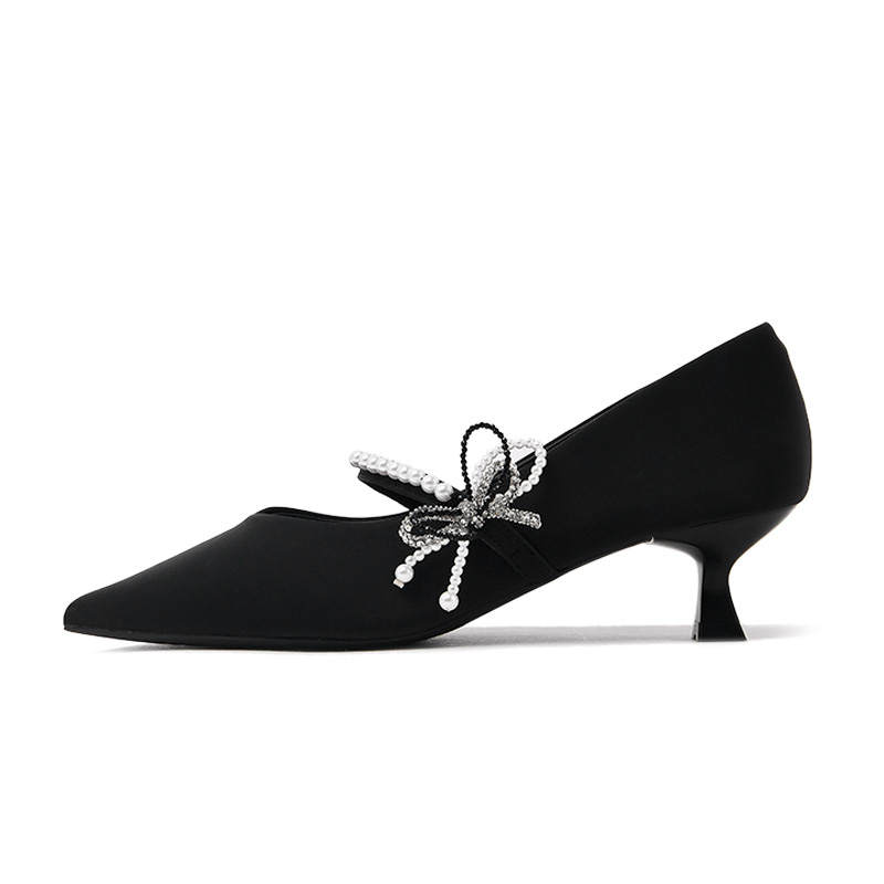 CAMEIDO Fabric Cone Heel Mary Jane Shoes Women's Black
