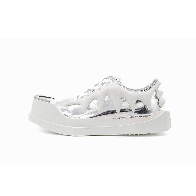 ANCIENT FOSSIL Slip Resistant, Abrasion Resistant, Height Increasing Low top Skateboard Shoes Unisex White Silver