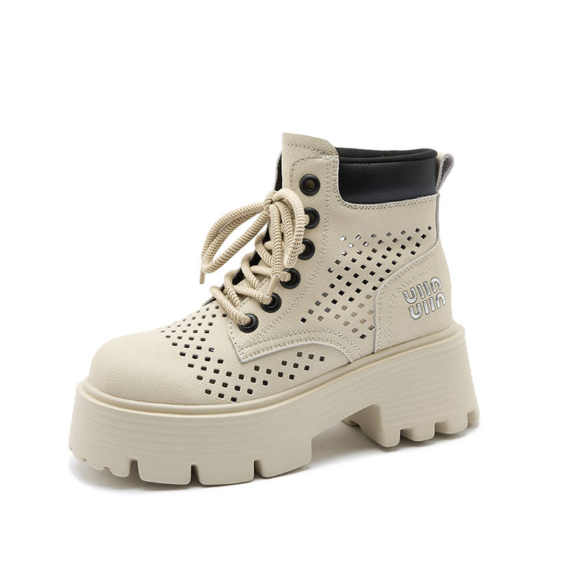 JIETEGONGYANG Cow Split Leather Short Combat Boots Women's