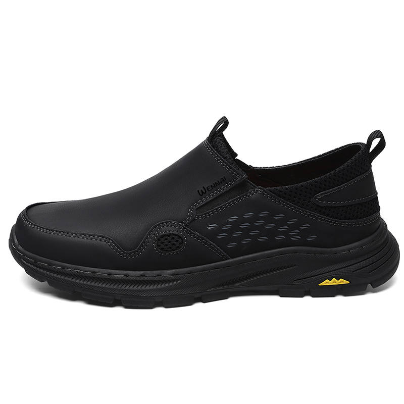 WENNAI Top Grain Cow Leather Casual Shoes Men's Black
