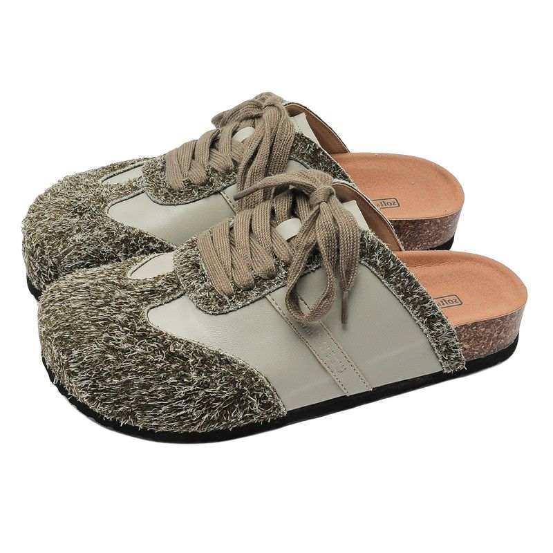 ABCYLM ABCYLM Rubber Sole Leather Patchwork Abrasion Resistant Closed Toe Slippers Unisex