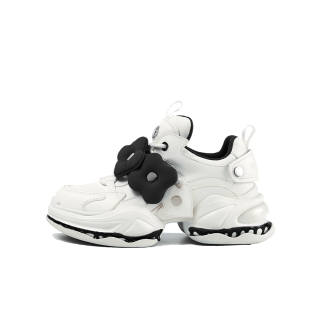 OOPPSS C Cow Leather Slip Resistant Low top Chunky Sneakers 6cm Women's Black