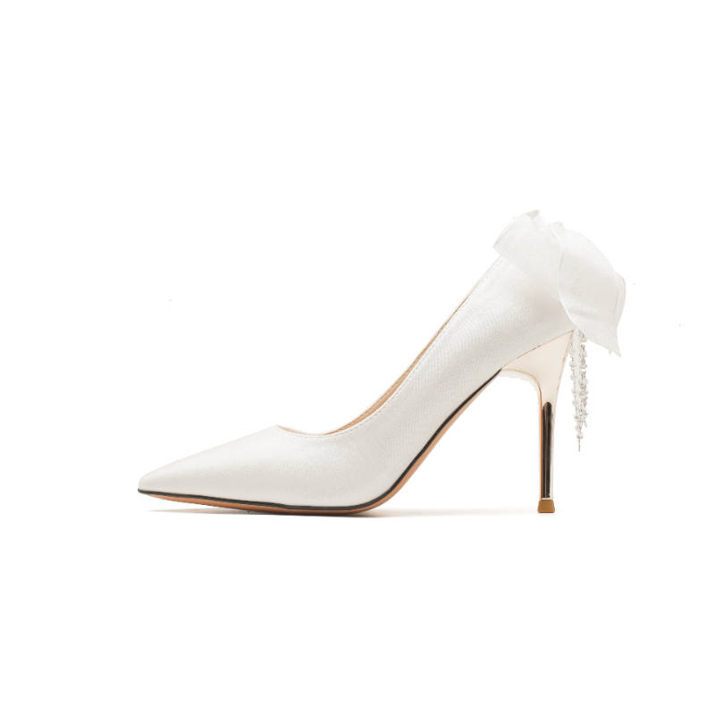 ZUOMILUO Silk Slim Heel High Heels Women's White