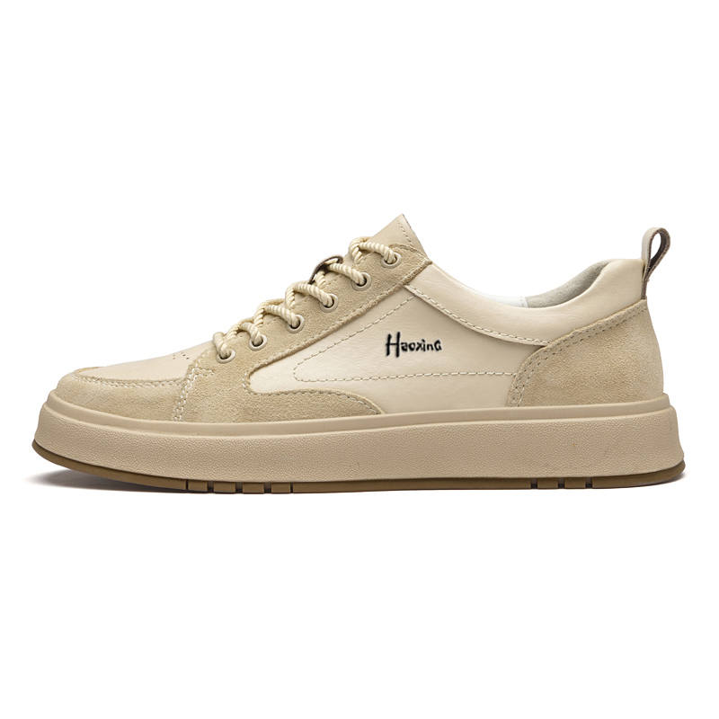 HAOXING Top Grain Cow Leather Low top Skateboard Shoes Men's Beige