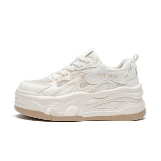 EXULL Q Slip Resistant, Lightweight, And Breathable Height Increasing Low top Skateboard Shoes Women's Beige Khaki