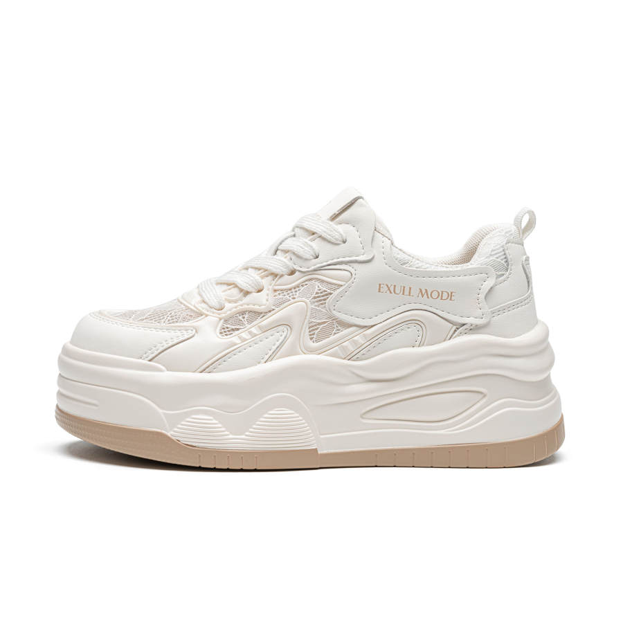 EXULL Q Slip Resistant, Lightweight, And Breathable Height Increasing Low top Skateboard Shoes Women's Beige Khaki
