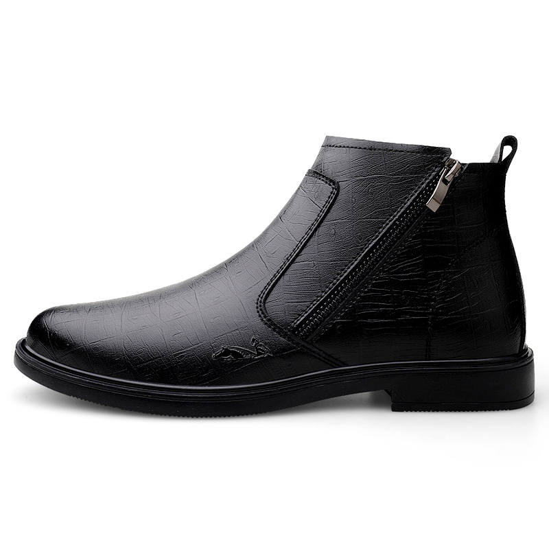 YINGLUNQISHI Top Grain Cow Leather Ankle Boots Men's Black