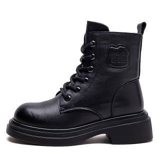 YAOQIA Top Grain Cow Leather Short Combat Boots 5cm Women's