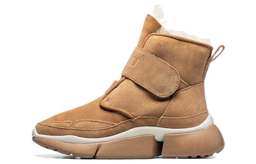 AU&MU Thermal Genuine Leather And Fleece Lined Short Snow Boots Women's Chestnut