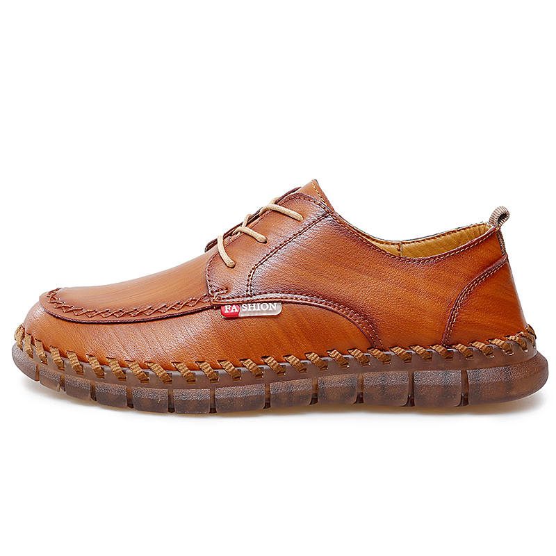WENNAI Top Grain Cow Leather Casual Shoes Men's Red Brown