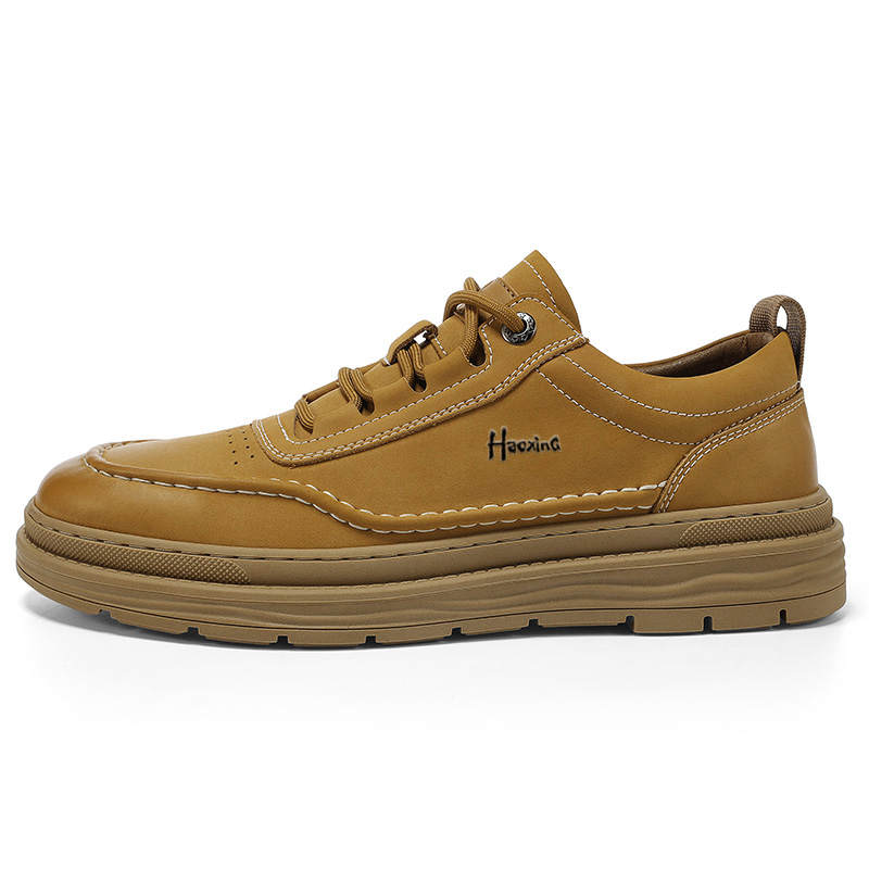 HAOXING Casual Leather Shoes Men's Low Top Black/Yellow
