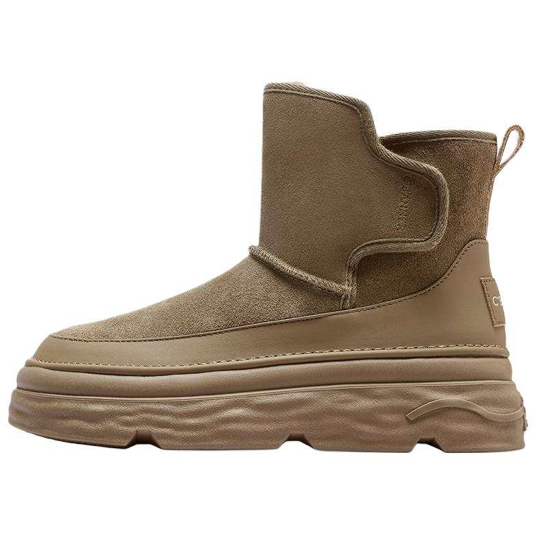 C°BANNER Cow Split Leather Short Snow Boots Women's Khaki
