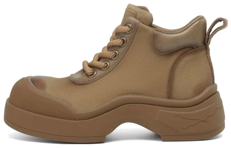 OCCAMAN Leather Platform Lace Up, Fleece Lined, Comfortable, Casual Versatile Ankle Boots 4.5cm Women's