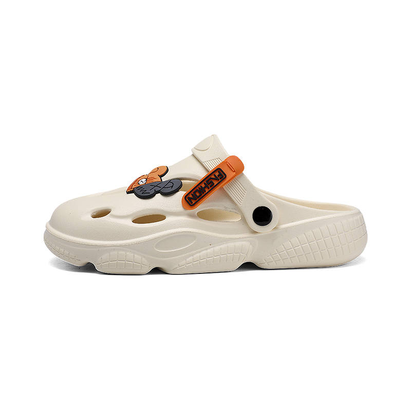 YINGLUNQISHI Top Grain Cow Leather Clogs Unisex Beige