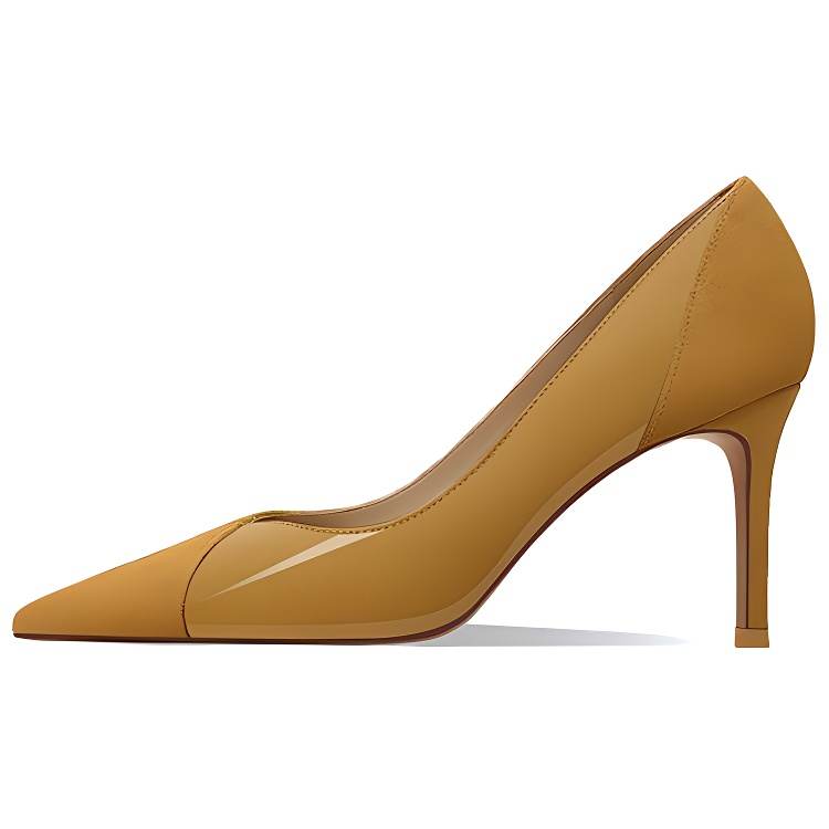 LANMOU Shinny Leather Slim Heel High Heels Women's Camel