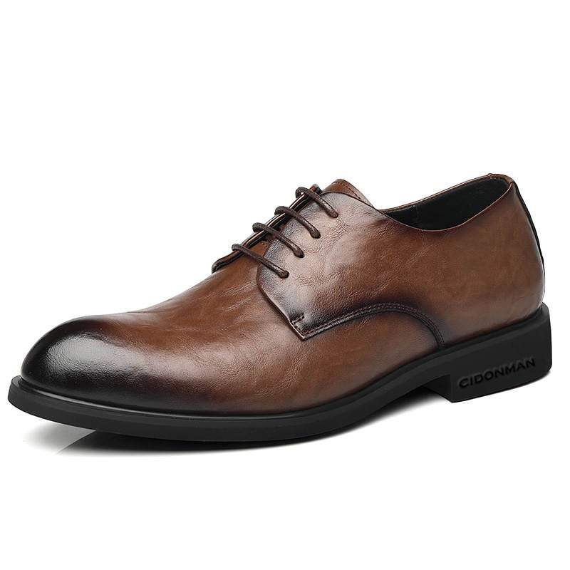 CITONGXIANSHENG Top Grain Cow Leather Dress Shoes Men's Tea Brown