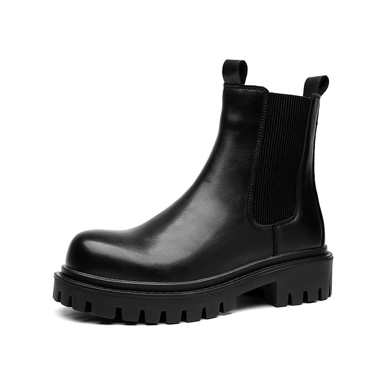 KAQIAODI Microfiber Leather Crew Chelsea Boots Men's Black