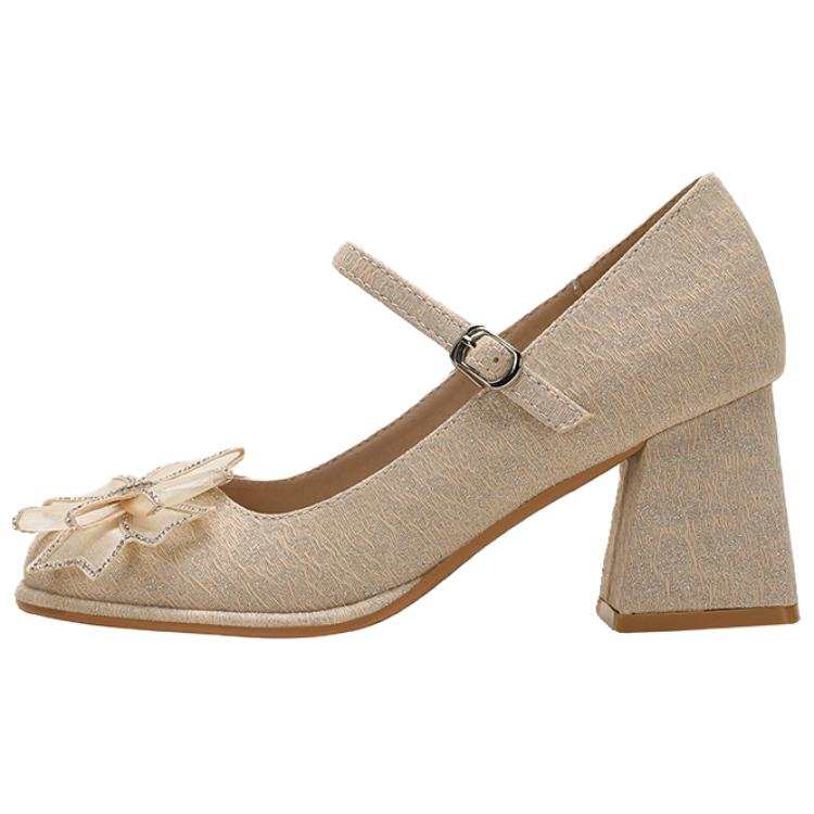 CPXO Synthetic Leather Chunky Heel Mary Jane Shoes Women's Champagne