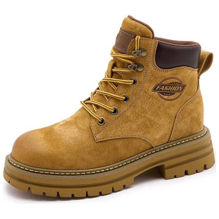 ACEMICKY Top Grain Pig Leather Short Combat Boots 5cm Women's Yellow