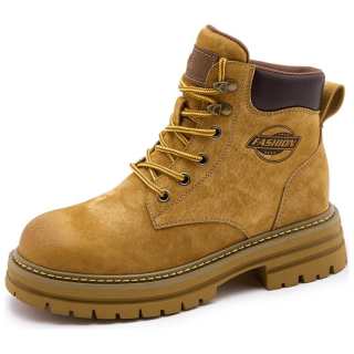 ACEMICKY Top Grain Pig Leather Short Combat Boots 5cm Women's Yellow
