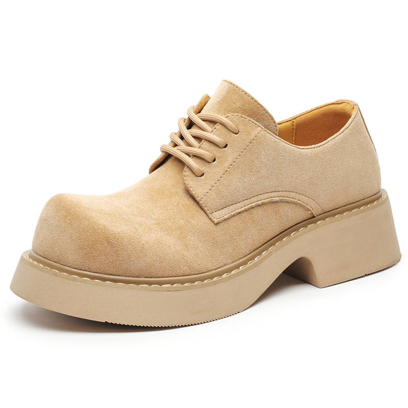 V05 Microfiber Leather Abrasion Resistant Height Increasing Slip Resistant Low top Casual Shoes Unisex Apricot
