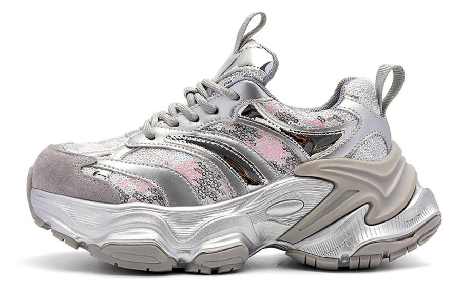 EBLAN Fabric Wear resistant And Lightweight Low top Chunky Sneakers Women's Silver