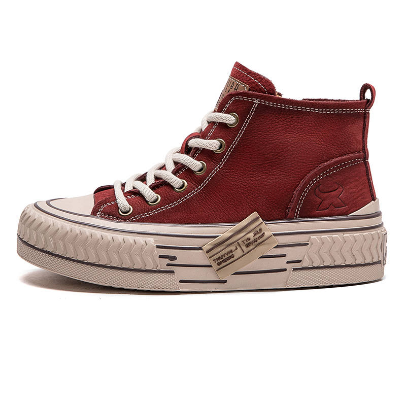 YAOQIA Top Grain Cow Leather Breathable High top Skateboard Shoes Women's