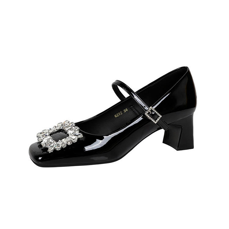 BIGTREE Patent Leather Chunky Heel Mary Jane Shoes Women's