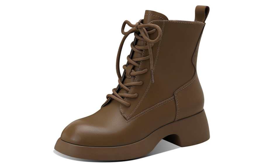 JESSICA SOPHIA Top Grain Cow Leather Short Combat Boots Women's