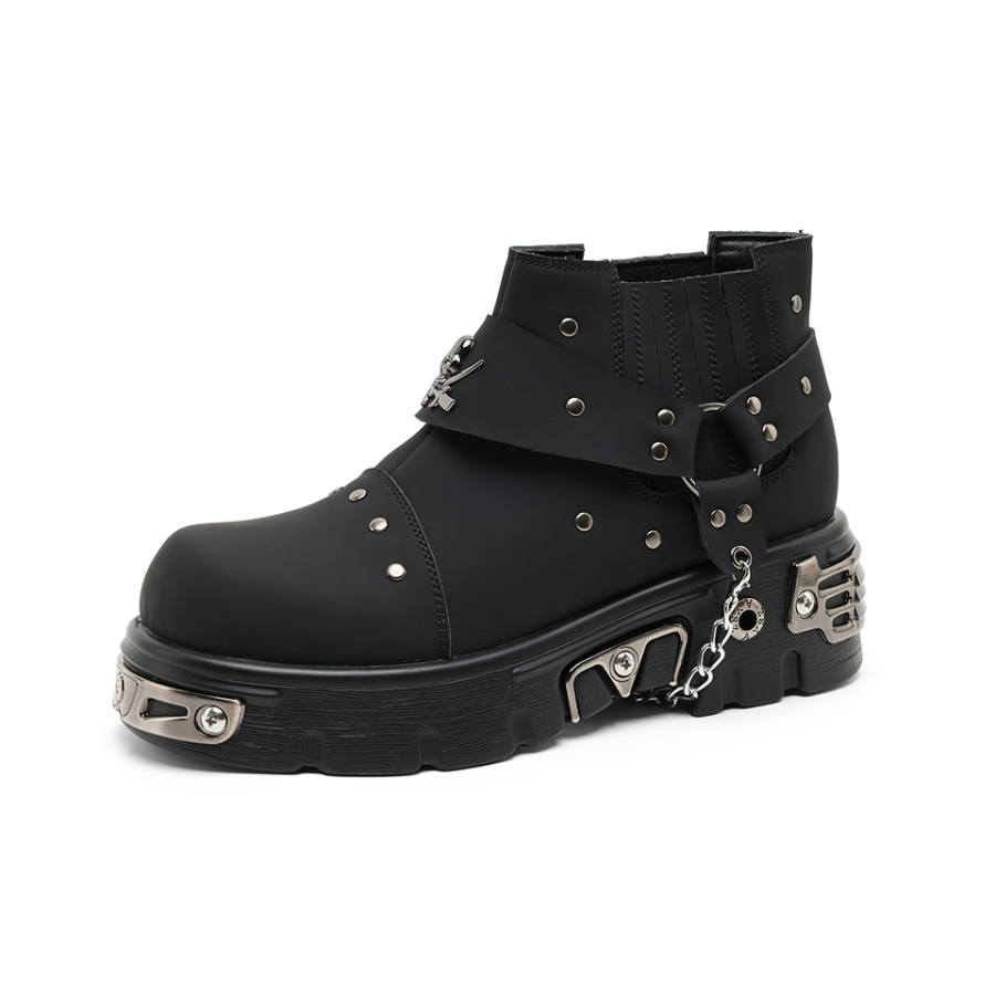 Lanza Lanza Microfiber Leather Short Combat Boots 5cm Men's Black
