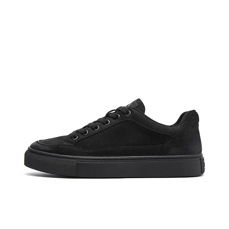 AOXIANG Top Grain Cow Leather Coverage Low top Skateboard Shoes Men's Black