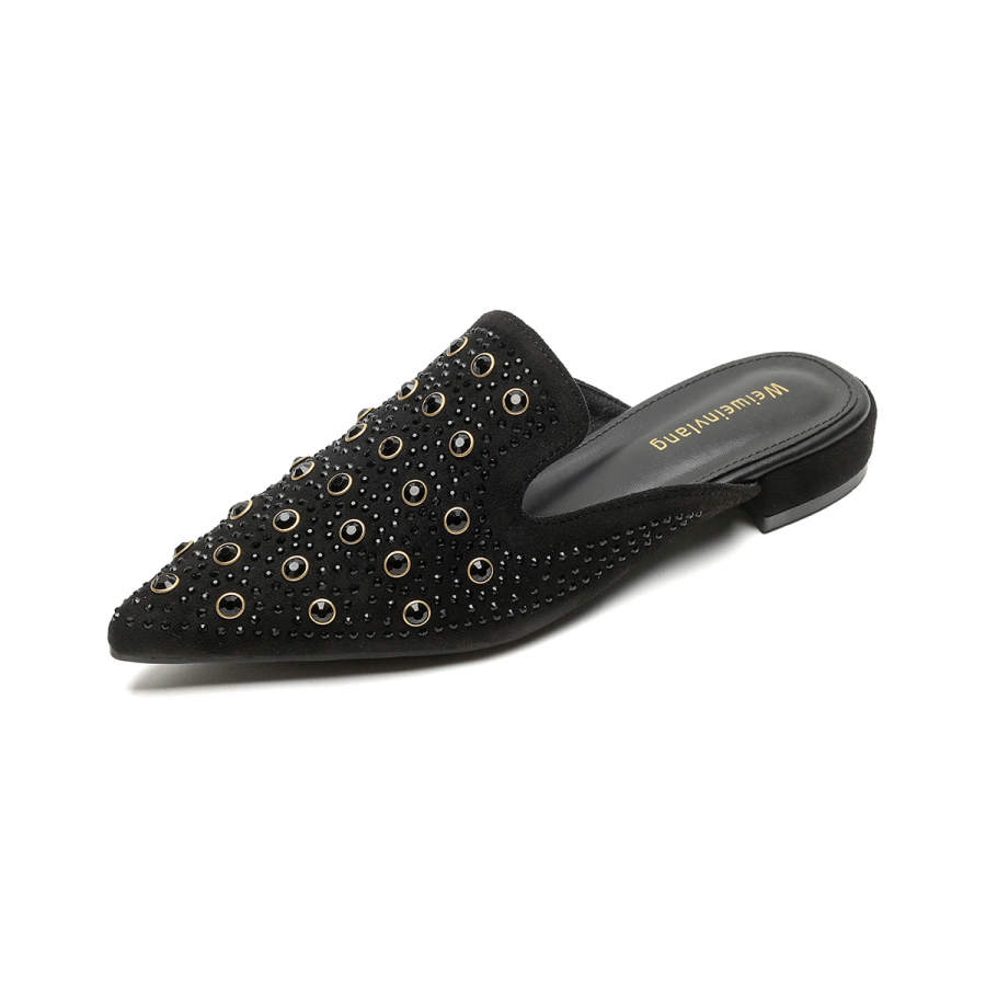 QITUMAUL Rubber Sole Abrasion Resistant Slip Resistant Closed Toe Slippers Women's Black