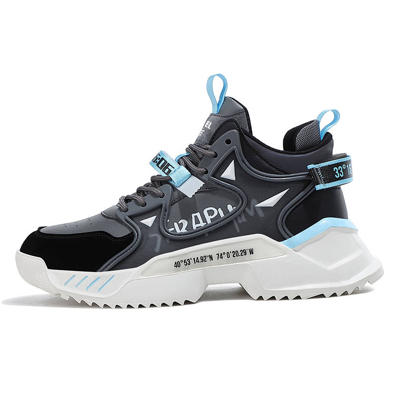 VIDORY ANGEL Coverage Height Increasing Lightweight Slip Resistant High Top Casual Shoes Men's Black Gray