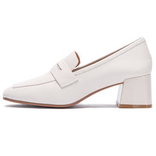 TIBAO AUCHEHO Dibao Achio Cow Leather Block Heel High Heels 5.5cm Women's Ecru