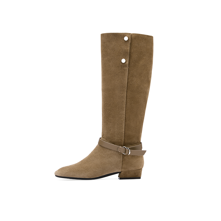 73Hours Desert Music Festival Cow Split Leather Knee high Boots Women's