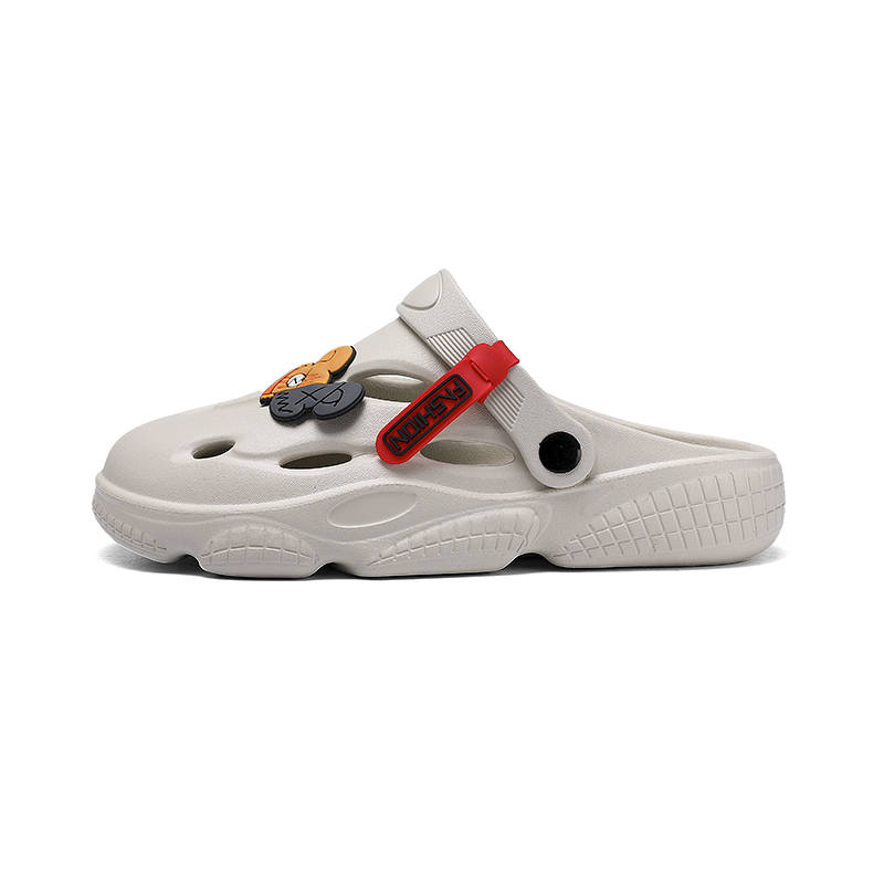 YINGLUNQISHI Top Grain Cow Leather Clogs Unisex Gray