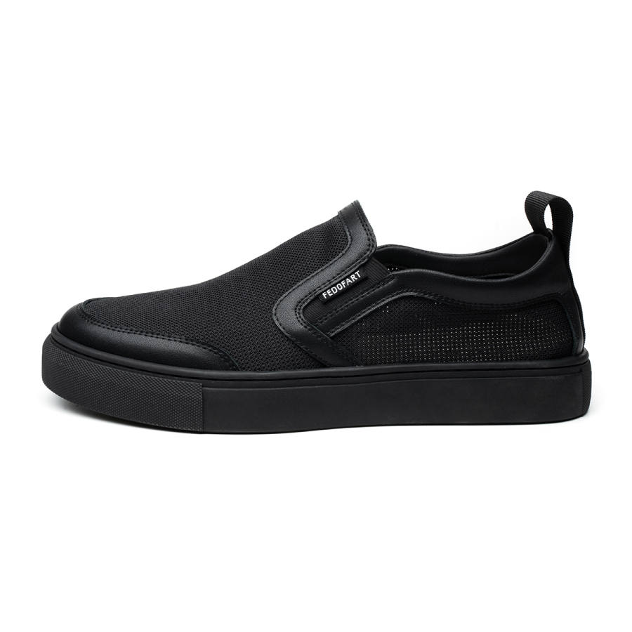 FED Textile, Top Grain Cow Leather Breathable Low top Casual Shoes Men's Black