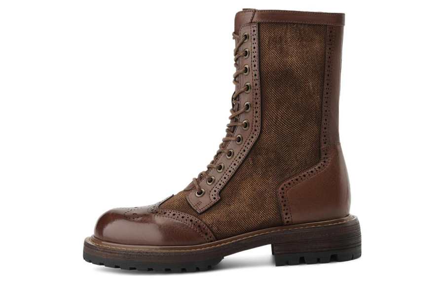 Rosa Bianca Work Boots Horse Leather Crew Combat Boots 5cm Women's