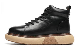 TRUMPPIPE Leather Thermal Fleece Lined And Thickened Sole, Fashion Versatile High top Casual Shoes Men's Black
