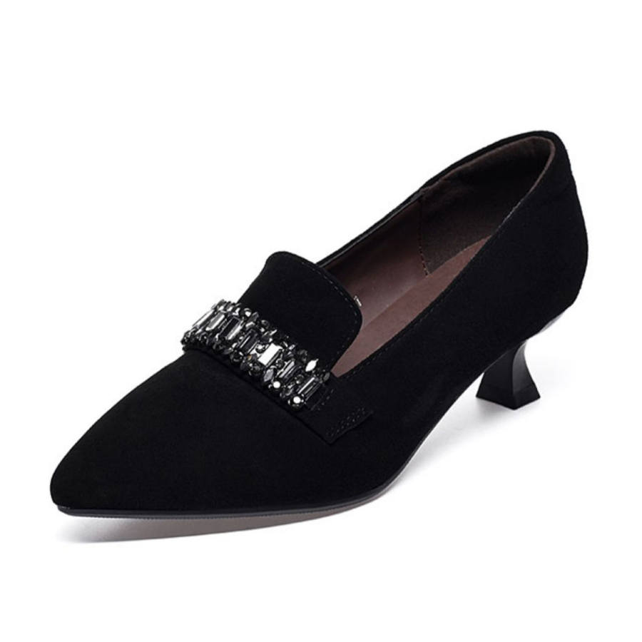 Devanro Devanro Sheepskin Slim Heel High Heels 5CM Women's Black