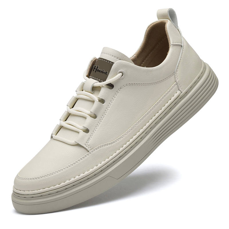 HAOXING Cow Split Leather Casual Shoes Men's Ecru