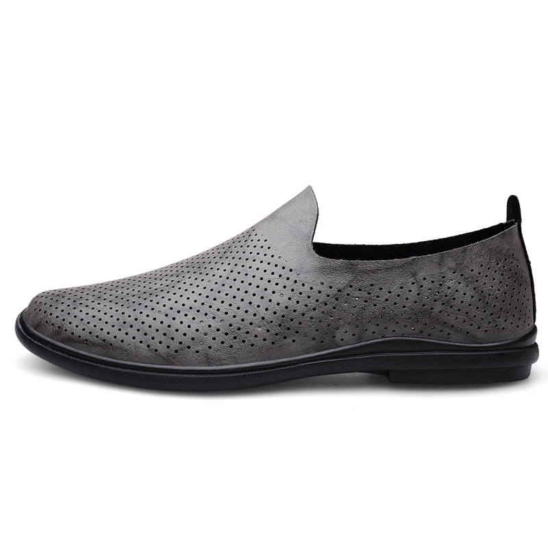 WENNAI Top Grain Cow Leather Casual Shoes Men's Gray