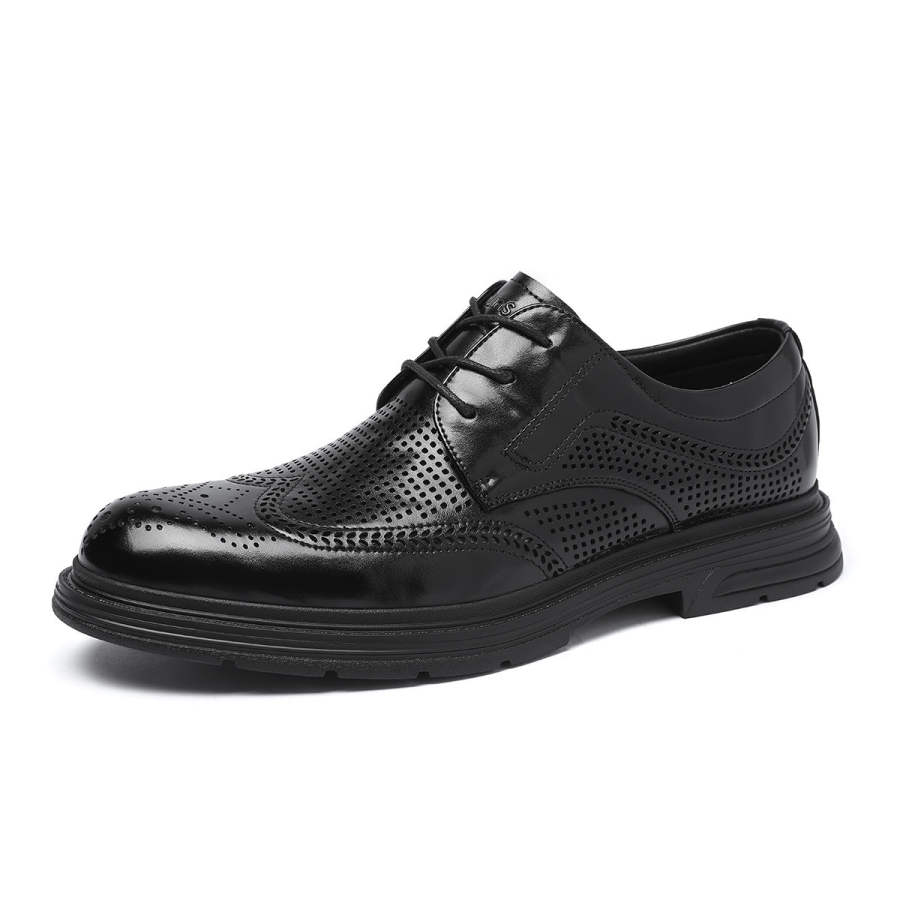 Mulinsen Brogue Shoes Cow Split Leather Casual Shoes Men's Black