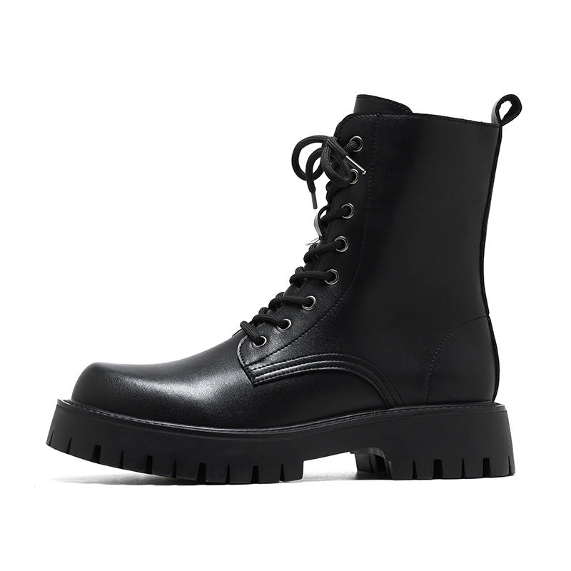 MINGYITU MINGYITU Microfiber Leather Combat Boots Unisex Black