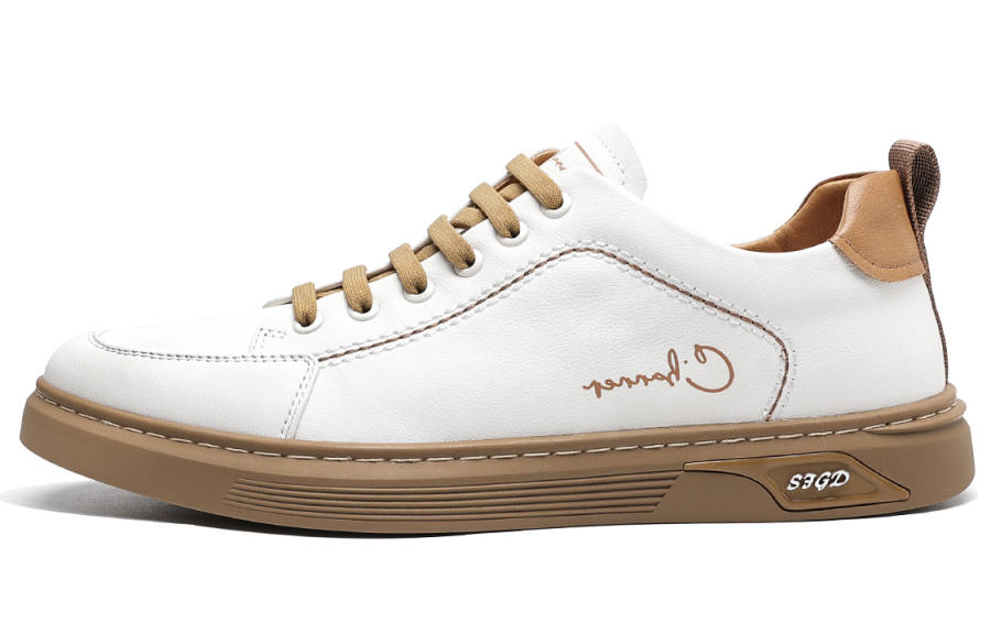 C°BANNER Top Grain Cow Leather Stylish Skateboarding Shoes Men's White