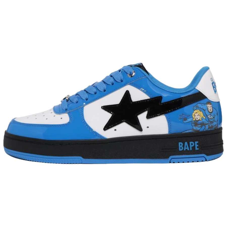 A BATHING APE BAPE STA Patent Leather Low top Casual Shoes Unisex Blue