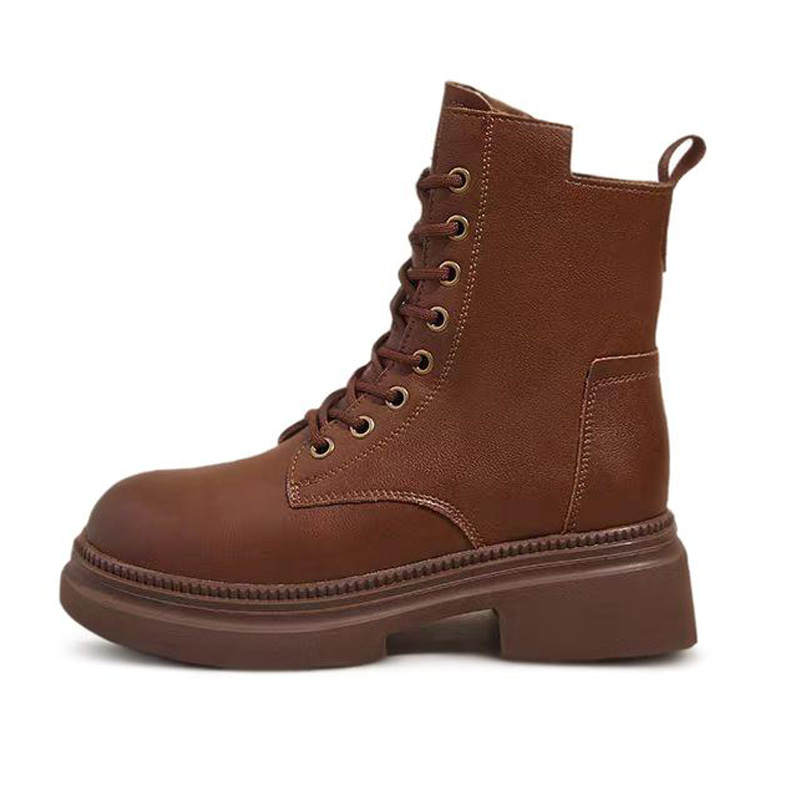 Devanro Devanro Cow Leather Crew Combat Boots 5CM Women's