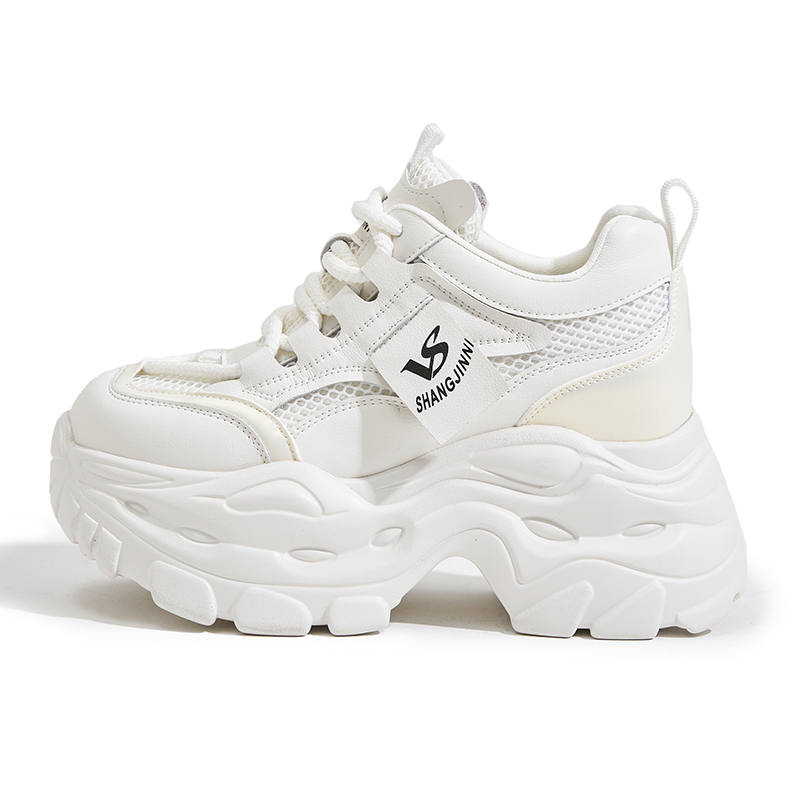 MILANLIANGE Cushioning Moisture Wicking Abrasion Resistant Breathable Low top Chunky Sneakers Women's Apricot