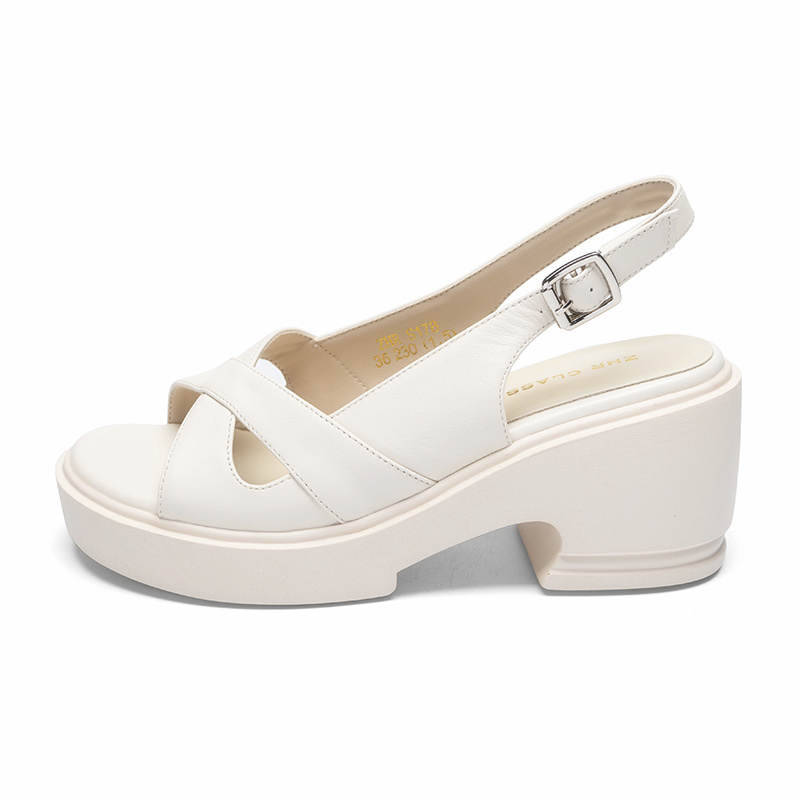 ZHR Top Grain Cow Leather One Strap Sandals 7cm Women's